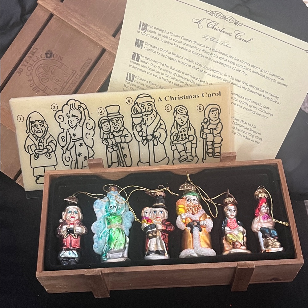Christmas Carol blown Glass, hand painted Thomas Pacconi Ornament Set